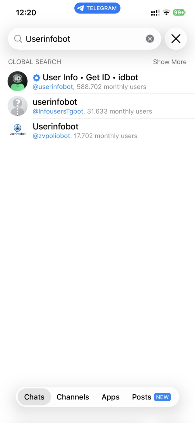 Telegram-Suche nach userinfobot
