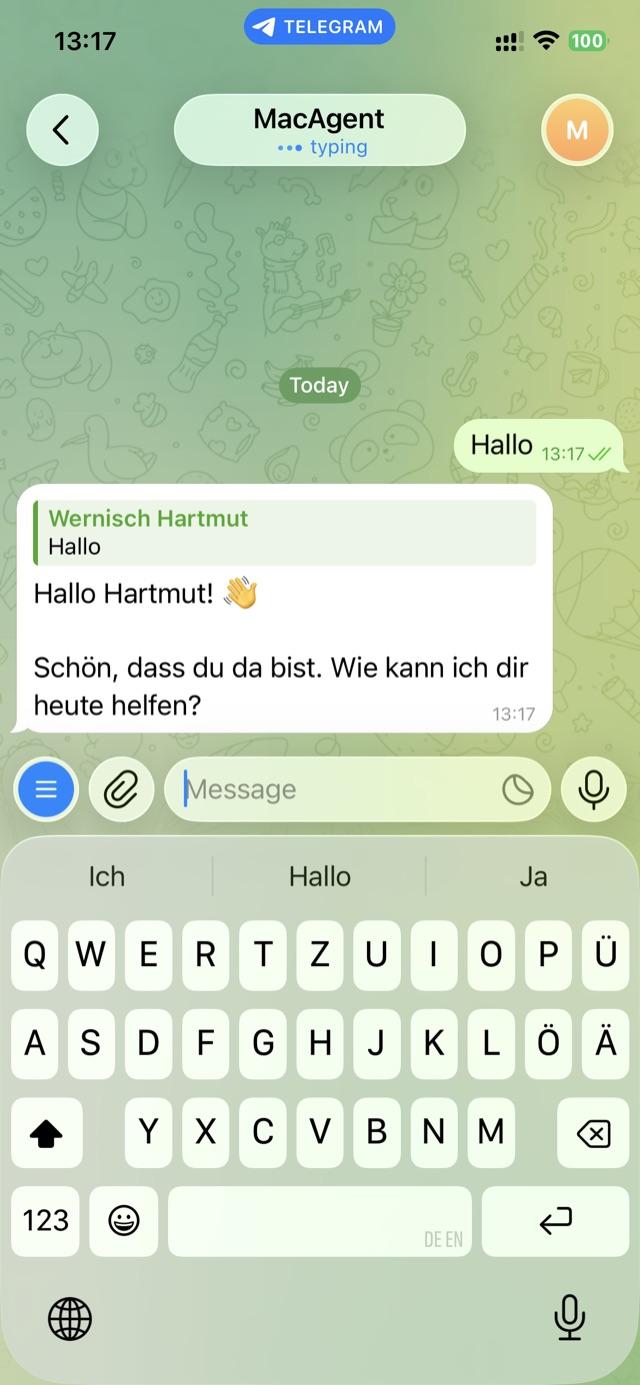 Der Hermes-Bot antwortet im Telegram-Chat am Handy
